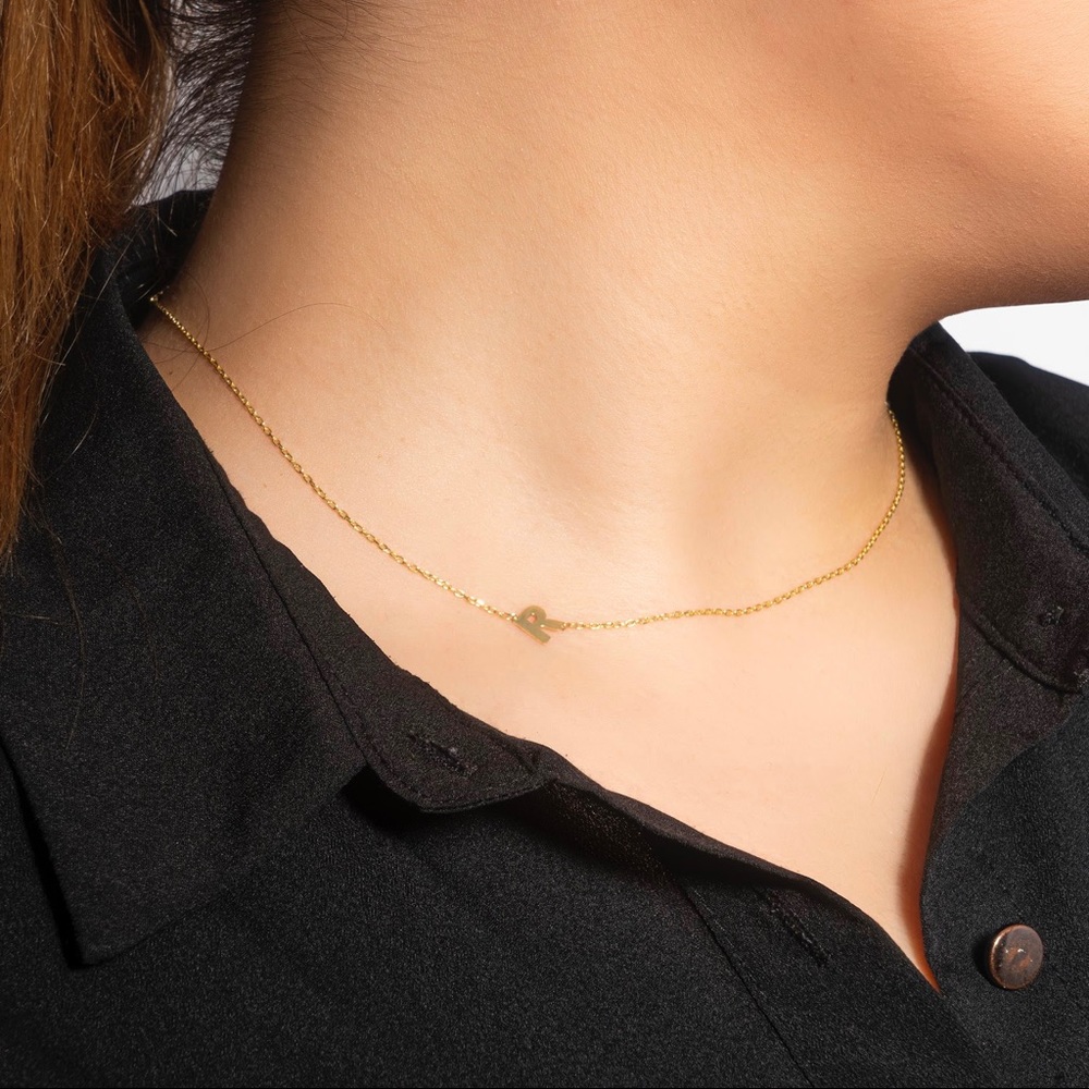 Sideway Initial Necklace, Letter Necklace